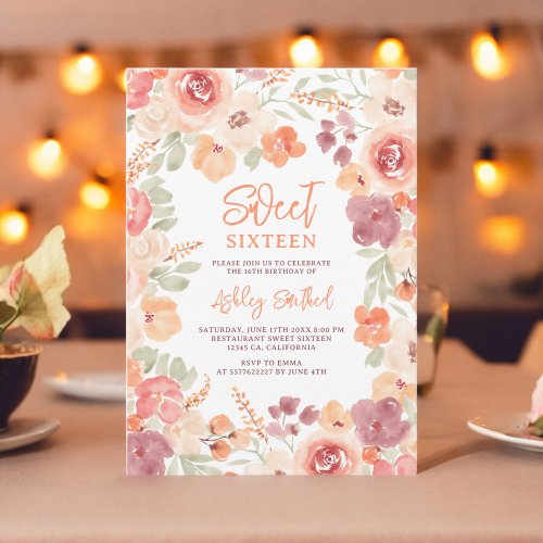 Bohemian chic orange painted fall Sweet 16 Invitation