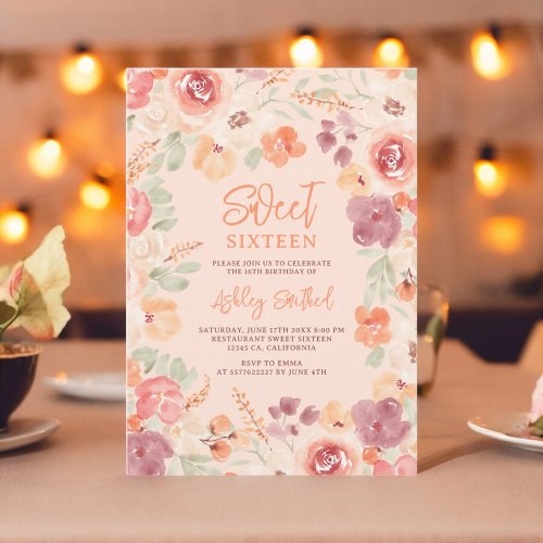 Bohemian chic orange painted fall Sweet 16 Invitation