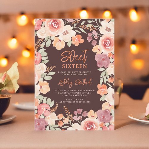 Bohemian chic orange painted fall Sweet 16 Invitation