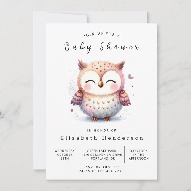  Bohemian Chic Owl Baby Shower Invitation (Front)