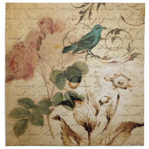 Bohemian chic Paris Scripts bird french botanical Cloth Napkin