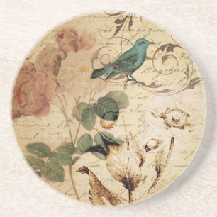 Bohemian chic  Paris Scripts bird french botanical Coaster