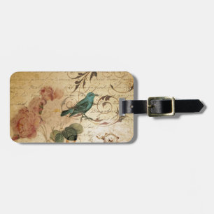 Bohemian chic Paris Scripts bird french botanical Luggage Tag