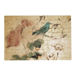 Bohemian chic Paris Scripts bird french botanical Placemat