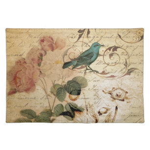 Bohemian chic Paris Scripts bird french botanical Placemat