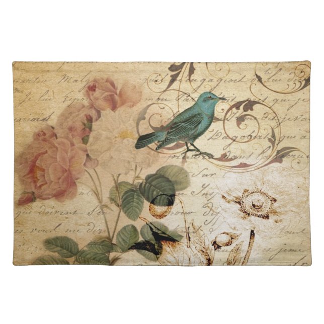 Bohemian chic  Paris Scripts bird french botanical Placemat (Front)