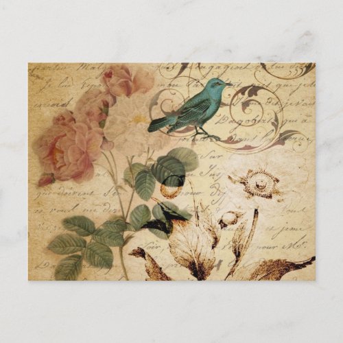 Bohemian chic  Paris Scripts bird french botanical Postcard