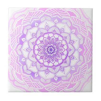 Bohemian Chic Pink Henna Mehendi Mandala Pattern Tile