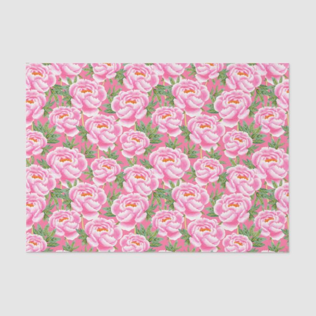 Bohemian Chic Pink Peonies Pattern Tissue Paper (Front)