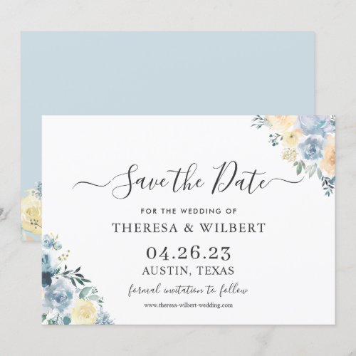 Bohemian Chic Vanilla Blue Wedding Save the Date Invitation