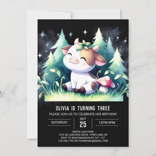 Bohemian Children Cow Birthday Invitation (Front)