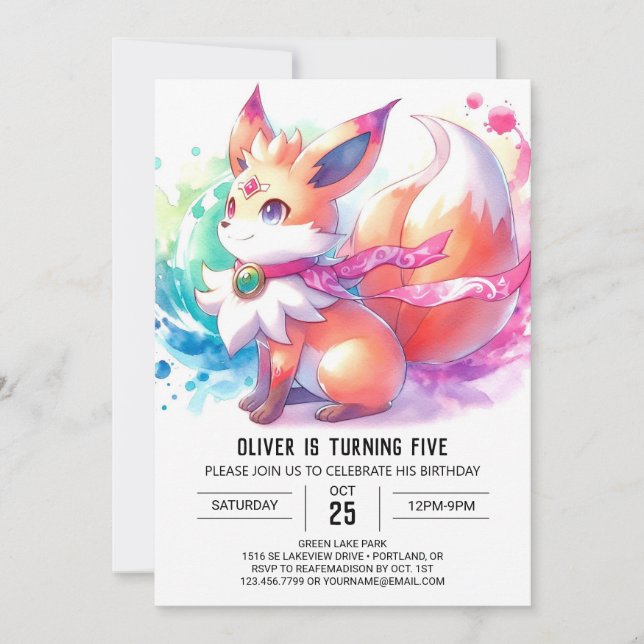 Bohemian Children Fox Birthday Invitation (Front)