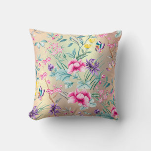 Bohemian Chinoiserie Rose Gold Tiffany Butterfly Throw Pillow