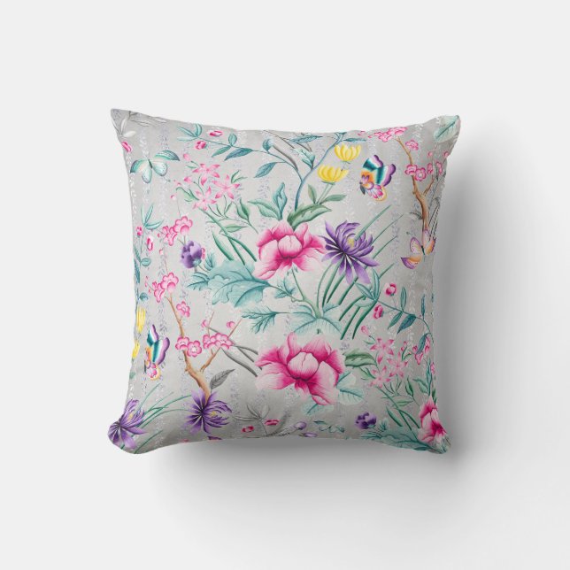 Bohemian Chinoiserie Tropical Tiffany Butterfly Throw Pillow (Front)