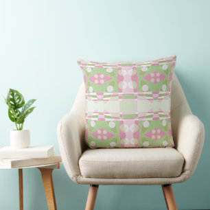 Bohemian Chintz 19 Green Pink White  Throw Pillow