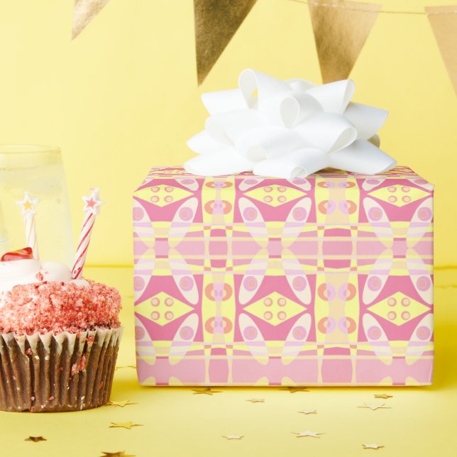 Bohemian Chintz 24 Bubblegum Pink Yellow Orange Wrapping Paper (Birthday Party)