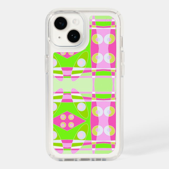 Bohemian Chintz 71 Pastel Pink Fuchsia Lime Green Speck iPhone Case (Front)