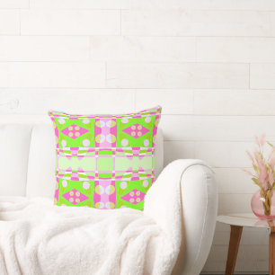Bohemian Chintz 71 Pastel Pink Fuchsia Lime Green Throw Pillow