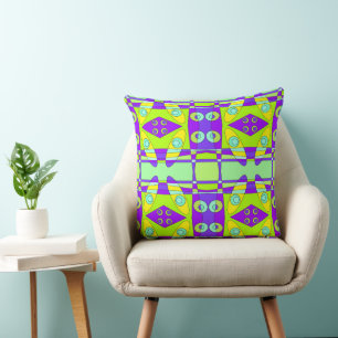 Bohemian Chintz 74 Yellow Green Purple  Throw Pillow