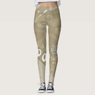 Bohemian Chintz Illustration Dusty Neutral Brown Leggings