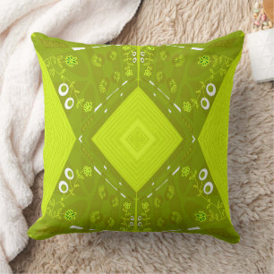 Bohemian Chintz Illustration Green Olive Avocado Throw Pillow