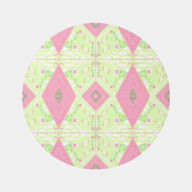 Bohemian Chintz Illustration Green Pink Nursery Rug (Front)