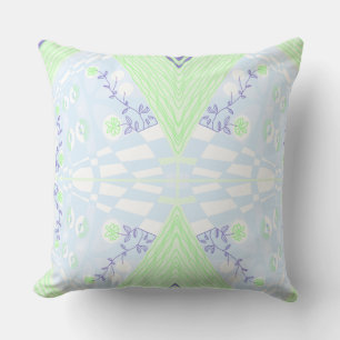 Bohemian Chintz Illustration Pastel Blue Green Throw Pillow