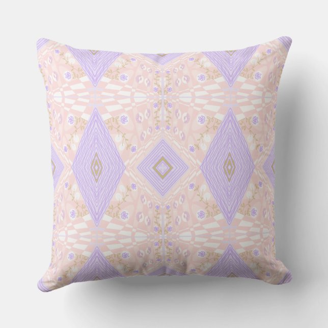 Bohemian Chintz Illustration Pastel Pink Lavender Throw Pillow (Back)