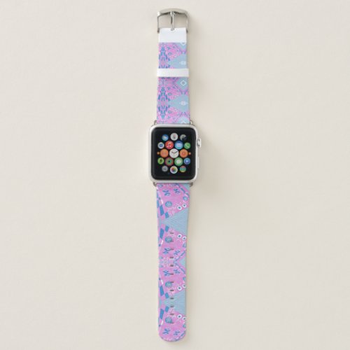 Bohemian Chintz Illustration Pink Blue White 3 Apple Watch Band