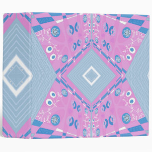 Bohemian Chintz Illustration Pink Blue White 3 Ring Binder