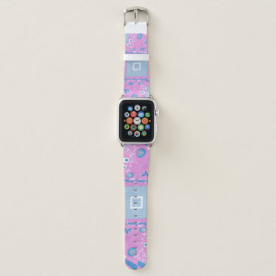 Bohemian Chintz Illustration Pink Blue White B Apple Watch Band