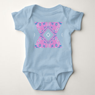 Bohemian Chintz Illustration Pink Blue White Baby Bodysuit