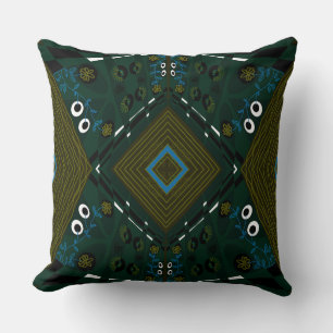 Bohemian Chintz Illustration Teal Olive Airforce Throw Pillow