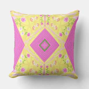 Bohemian Chintz Illustration Yellow Pink Green  Throw Pillow