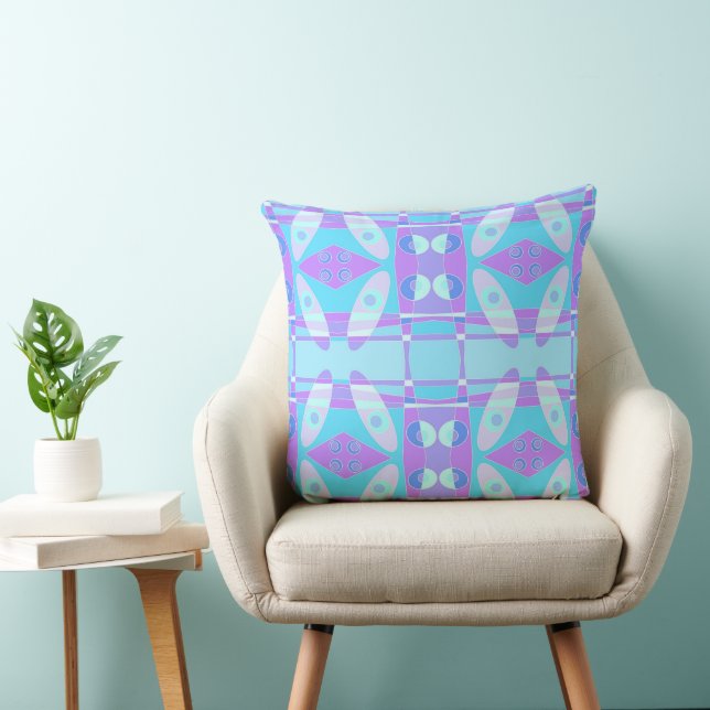 Bohemian Chintz Lilac Purple Turquoise Blue Throw Pillow (Chair)
