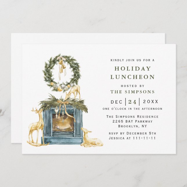 Bohemian Christmas Composition Holiday Luncheon Invitation (Front/Back)