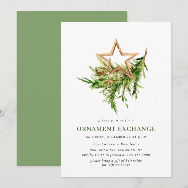Bohemian Christmas Ornament Exchange Party Invitation (Front/Back)