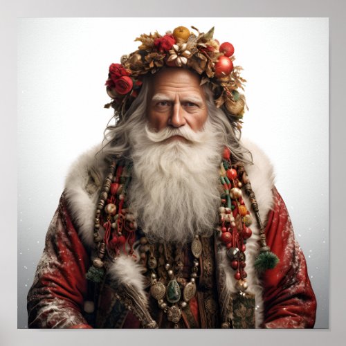 Bohemian Christmas Santa Claus holiday print