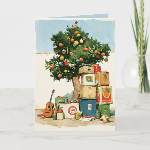 Bohemian Christmas Tree and Moving Boxes Card