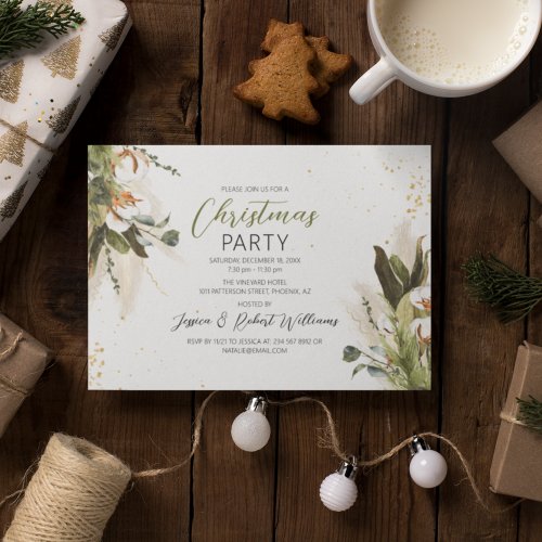 Bohemian Christmas Watercolor  Holiday Party Invitation