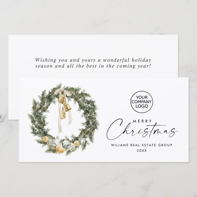 Bohemian Christmas Wreath Corporate Greeting Holiday Card (Front/Back)