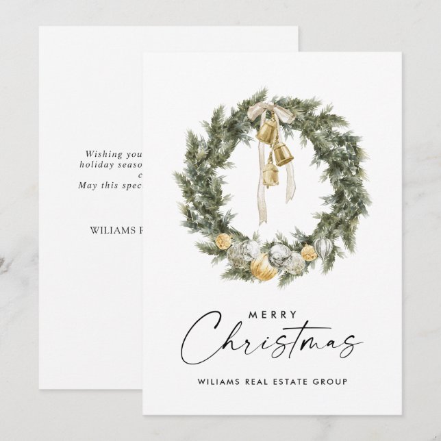 Bohemian Christmas Wreath Corporate Greeting Holiday Card (Front/Back)