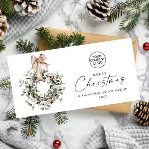 Bohemian Christmas Wreath Corporate Greeting Holiday Card