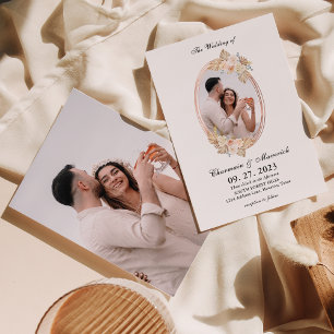 Bohemian Circle Boarder 2 Photo Wedding Invitation