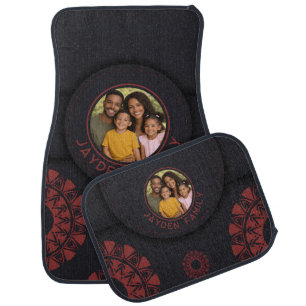 Bohemian Circular Photo Black Red Car Floor Mats