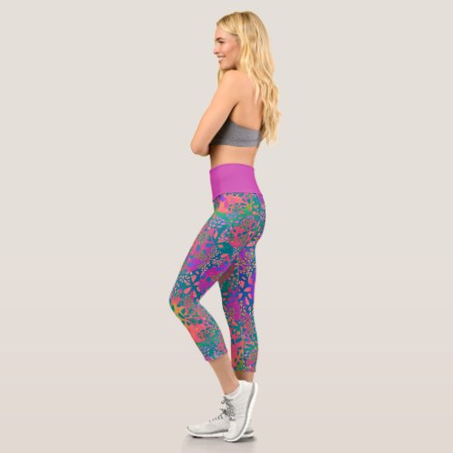 Bohemian Colorful Abstract Pattern Magenta Capri Leggings