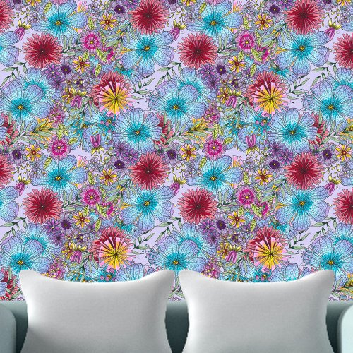 Bohemian Colorful Blooming Flowers and Leaves