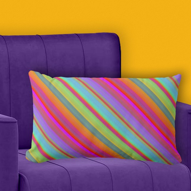 Bohemian Colorful Bold Striped Lumbar Pillow (Lumbar pillow with a retro bohemian colorful striped pattern)