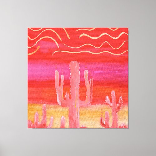 Bohemian Colorful Desert Southwest Saguaro Cactus Canvas Print