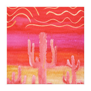Bohemian Colorful Desert Southwest Saguaro Cactus Canvas Print